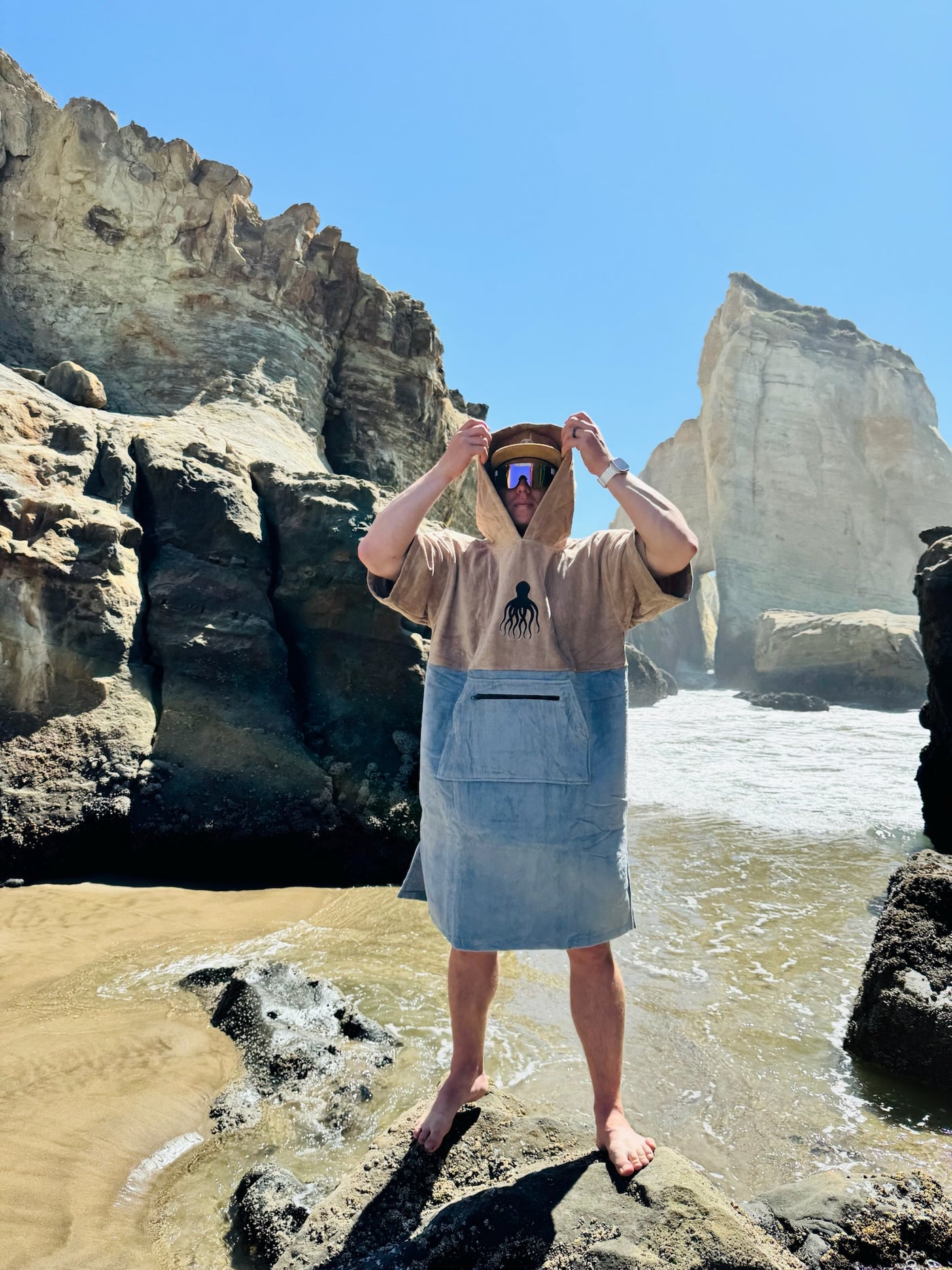 Brown/Blue Octo Poncho Towel