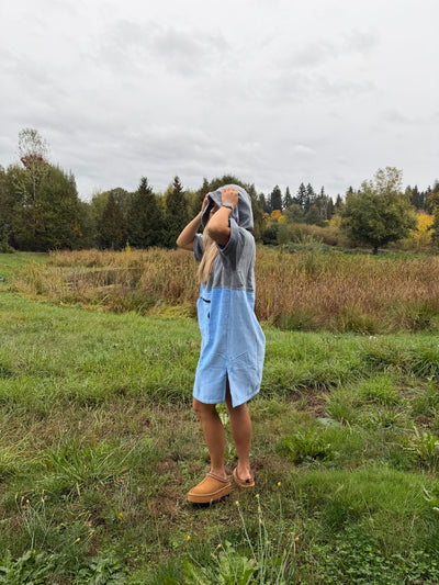 Grey/Baby Blue Octo Poncho