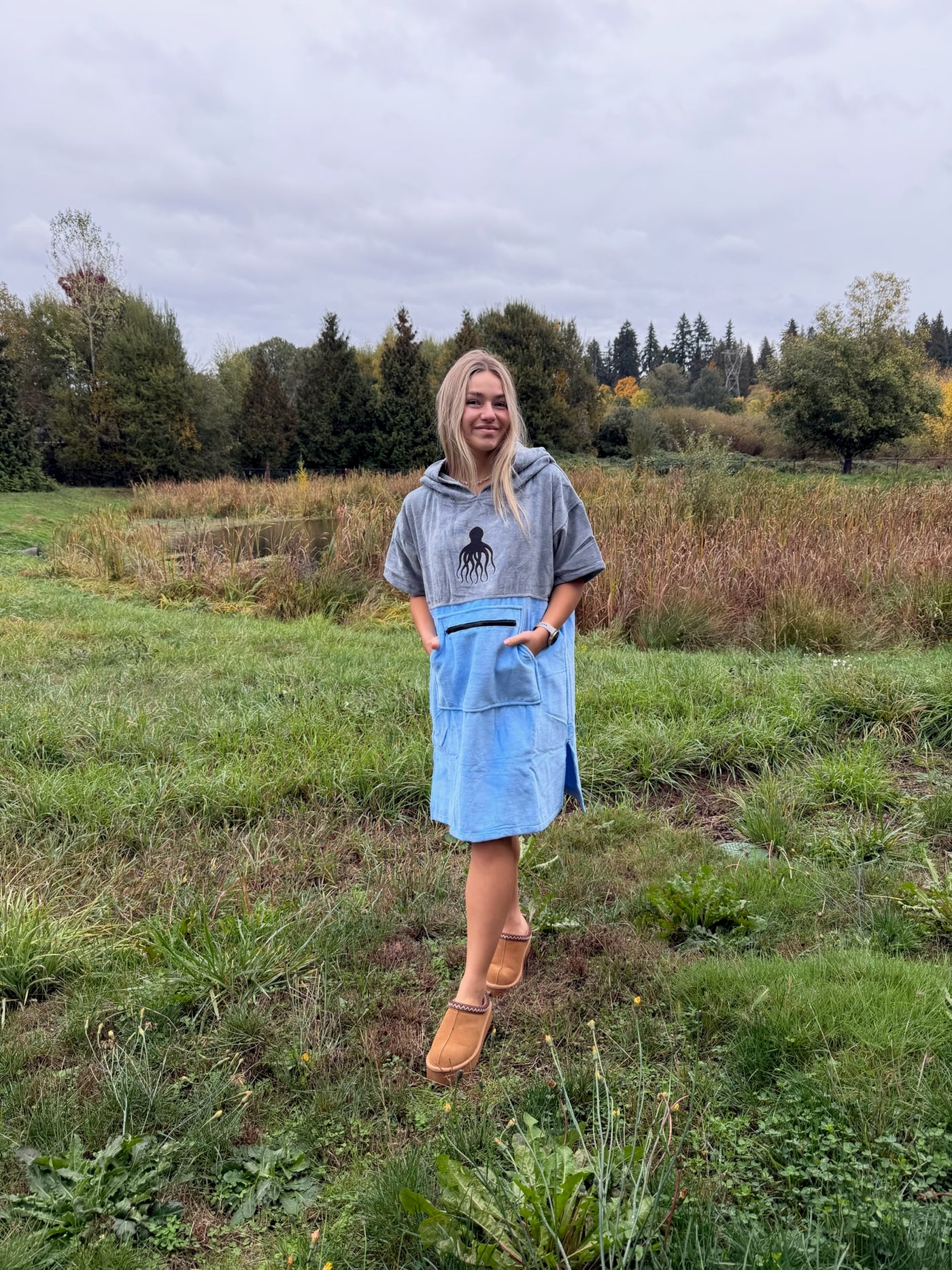 Grey/Baby Blue Octo Poncho