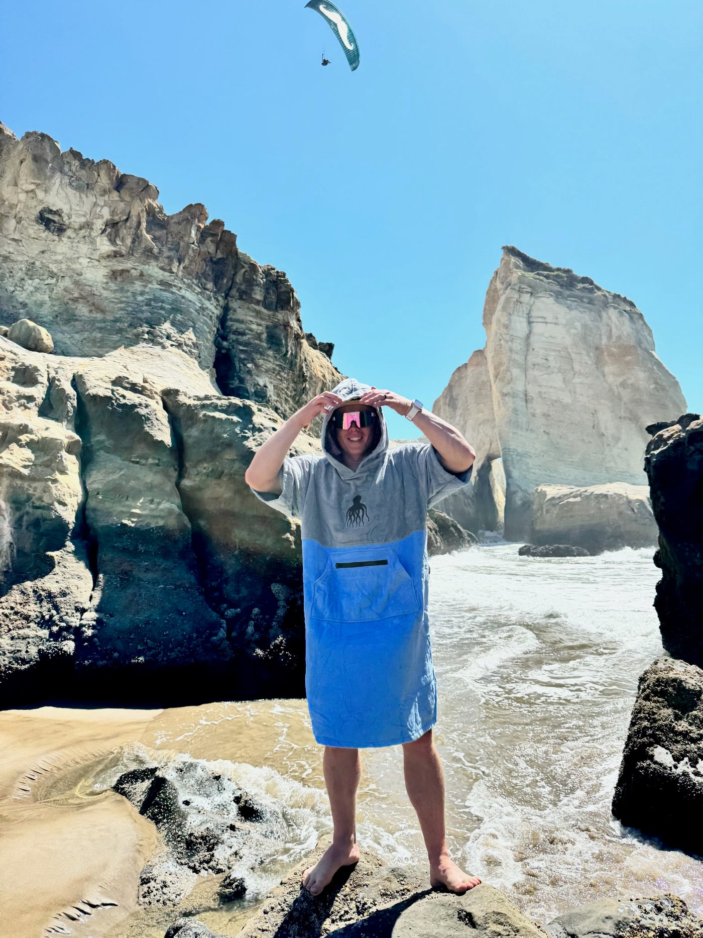 Grey/Baby Blue Octo Poncho Towel