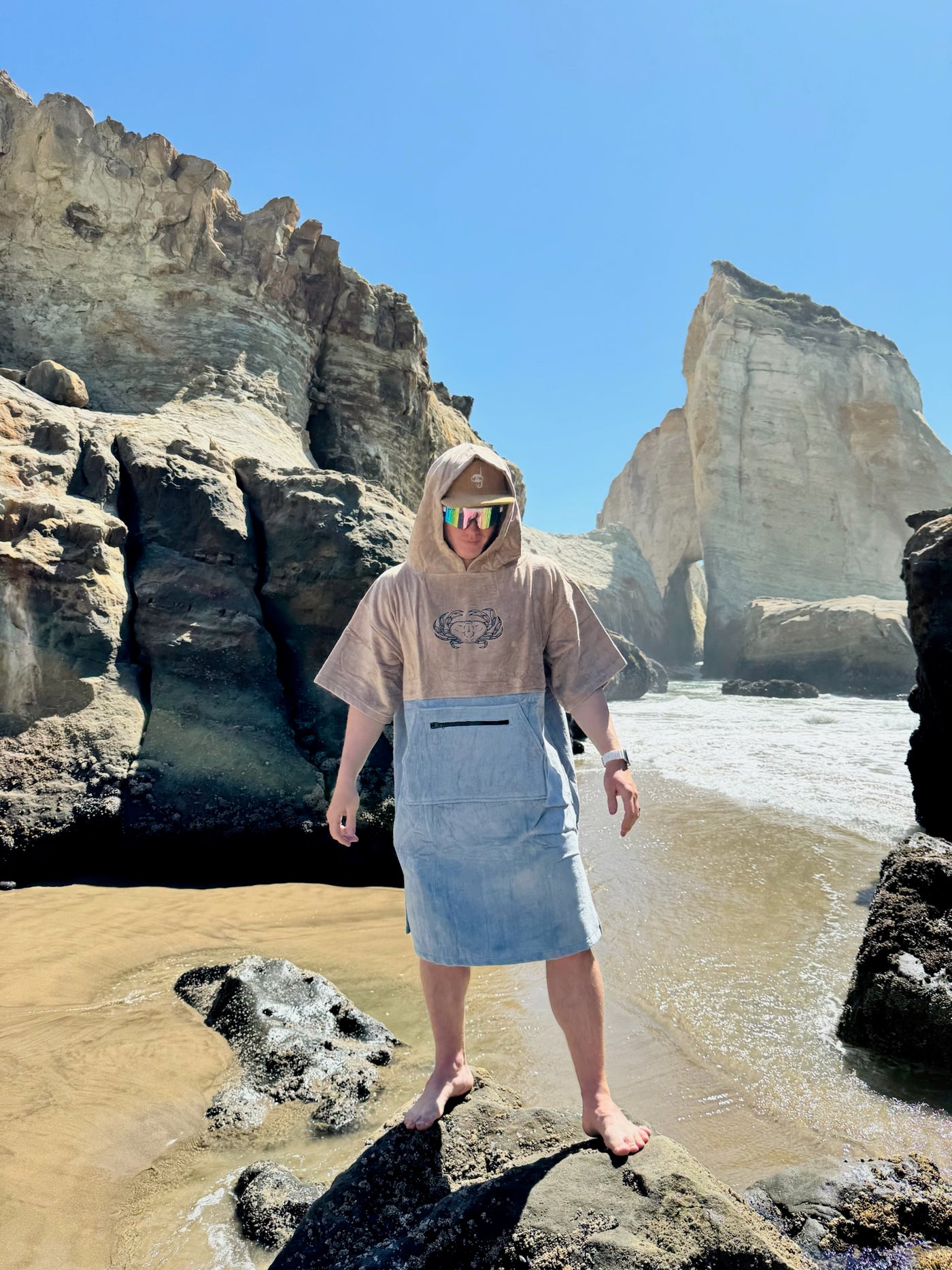 Brown/Blue Crab Poncho Towel