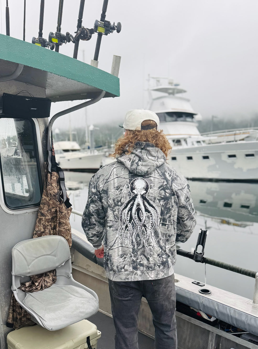 Octopus Black & White Camo Hoodie – BigWaterGuy